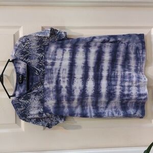 Chaps Denim Women's Purple Tie Dye Short Sleeve Top Size 1X w/Lace